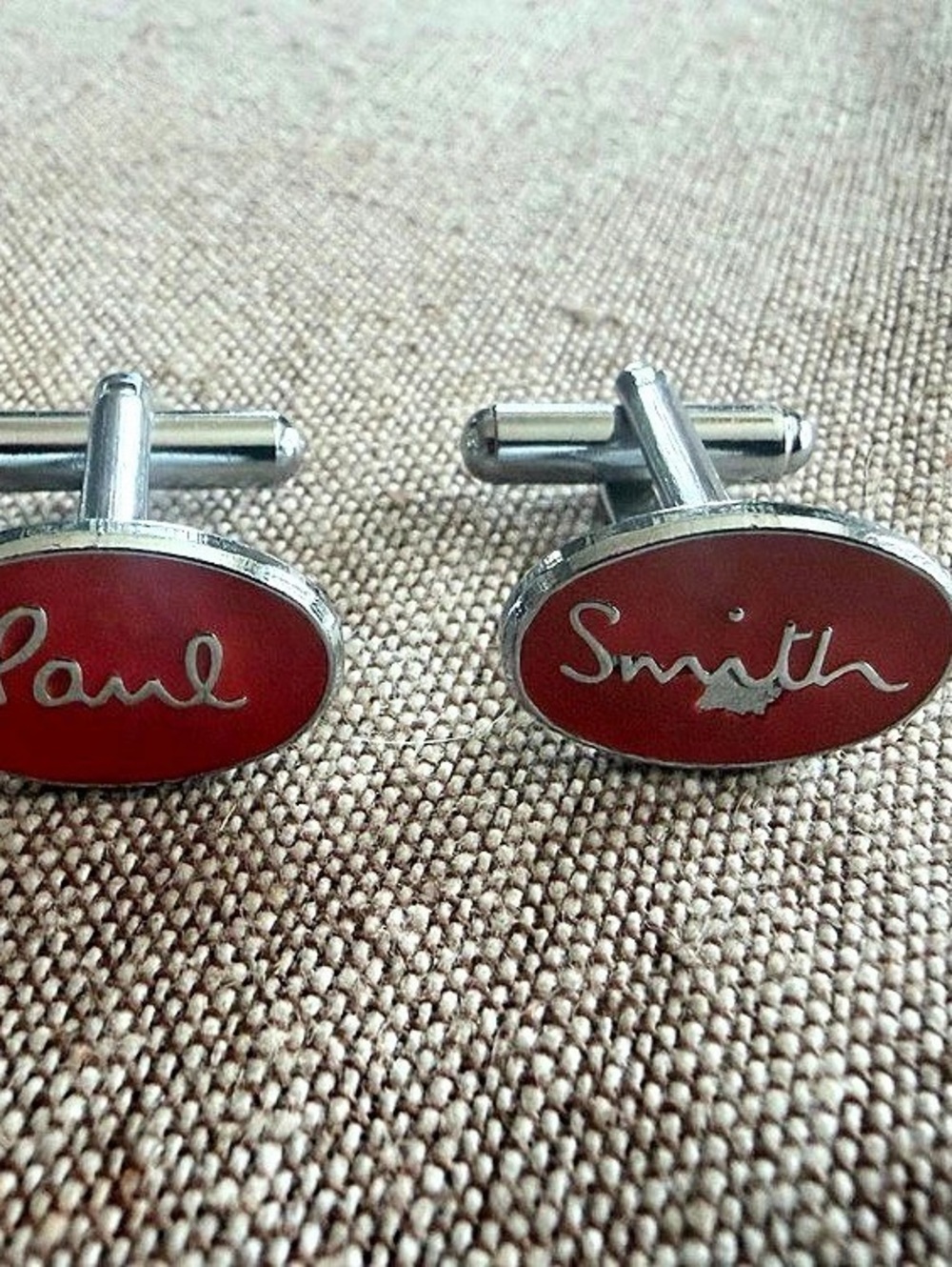 Paul Smith Signature Oval Enamel Cufflinks Red & Silver